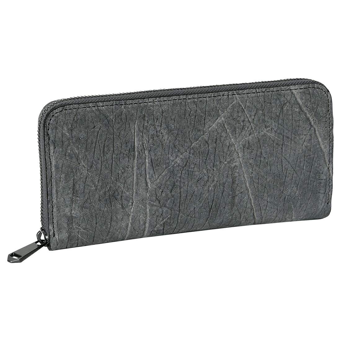 

ZOO Made in Japan Hippopotamus Leather Long Wallet with Men s Zipper, Gray, ZLW-103