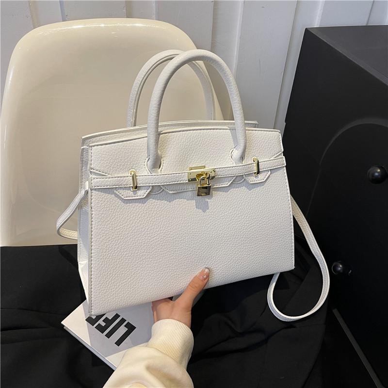 New High-end Lychee Pattern Small Lock Platinum Bag Portable Shoulder Oblique Span Trendy Women's Bag
