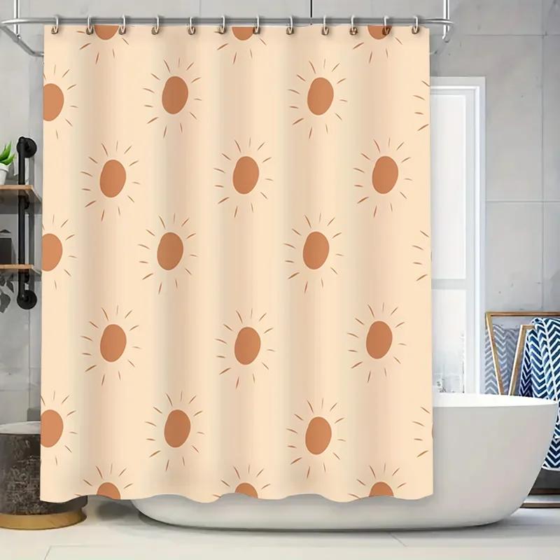 

Sunburst Shower Curtain Orange Sun Pattern Bathroom Decor Waterproof Fabric Shower Panel Decor Suitable For Bathroom Decor W60H190(CM)-1 Pcs