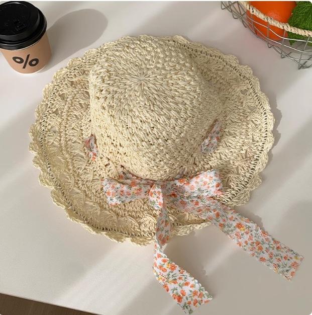 Daisy Raffia Woven Empty Top Hat Children Summer Outdoor Seaside Vacation Sunshade Sun Protection Straw Hat