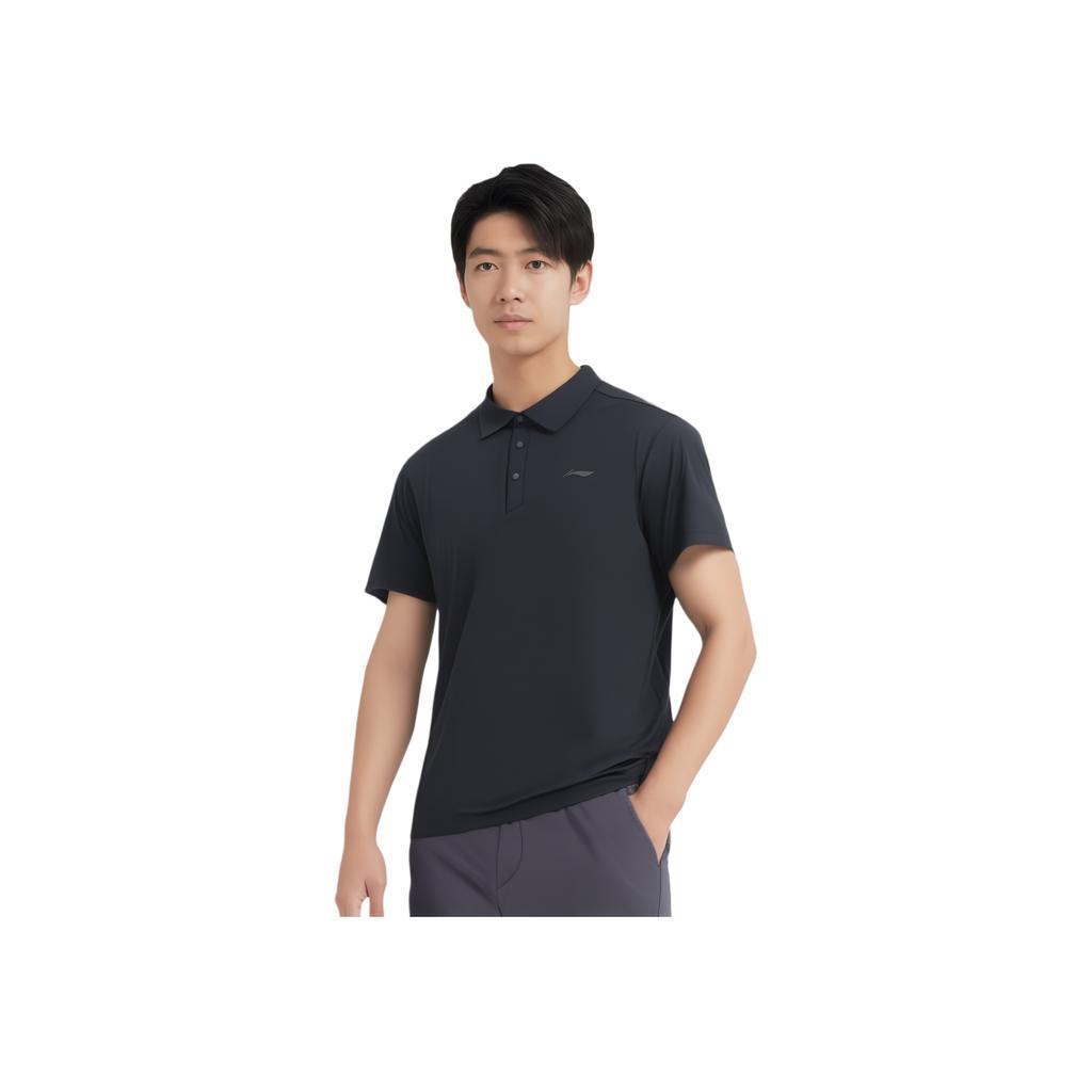 Li Ning Plain Casual Polo Shirt Men Tops Black APLU255-1