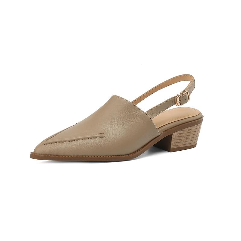 

Модные женские новые летние остроносые вышитые нитью, из натуральной кожи коровьей, на среднем каблуке, с широким ободком, мюли для двух вариантов носки 43 хаки