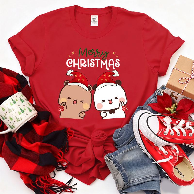 Merry Christmas Cute Funny Bubu Dudu Cartoon Emoticon Graphics Tshirt Ulzzang Men Woman Cotton Tees Trendy Holiday Party Shirt