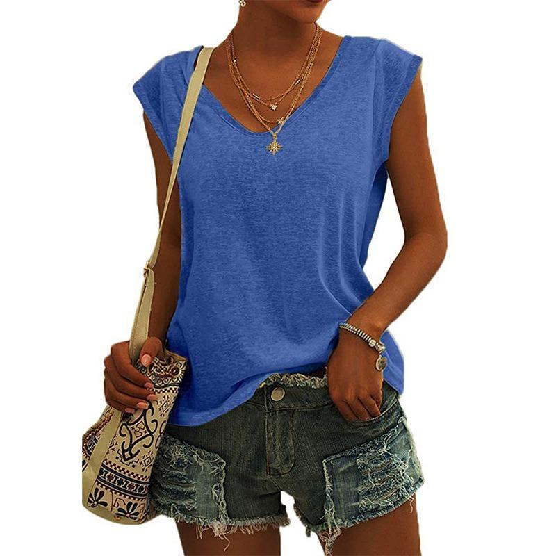 JPNTKY Moda Donna Casual Stampa Colore Unico Senza Maniche Scollo a V Camicette & Camicie