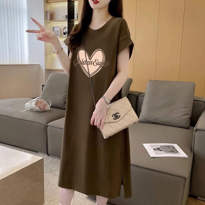 Women's Fashion Summer Spring Love Letter Print 1/2 Sleeves O-Neck Loose Waistline Casual Dresses
