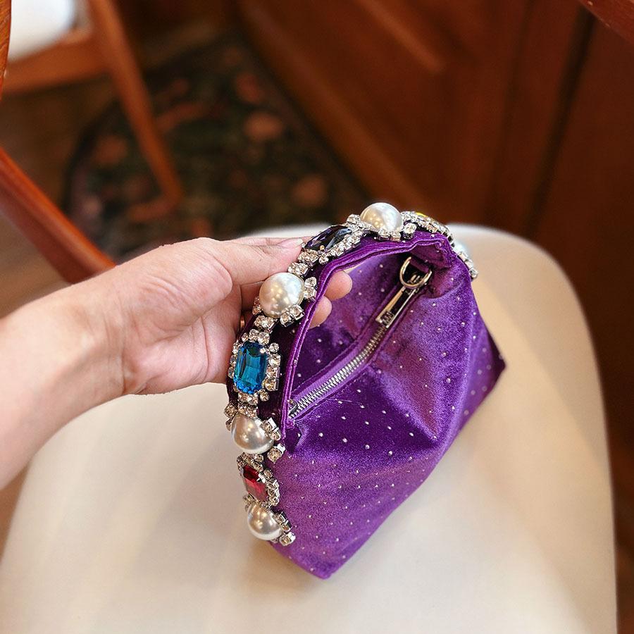 

Luxury Pearls Dot Women s Bag Fashion Velvet Rhinestone Handbags Diamond Crystal Wedding Evening Bag Shoulder Crossbody Bags