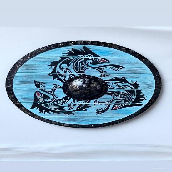 Handcrafted Viking Shield Norse Dragon Design Wall Art Medieval Decor