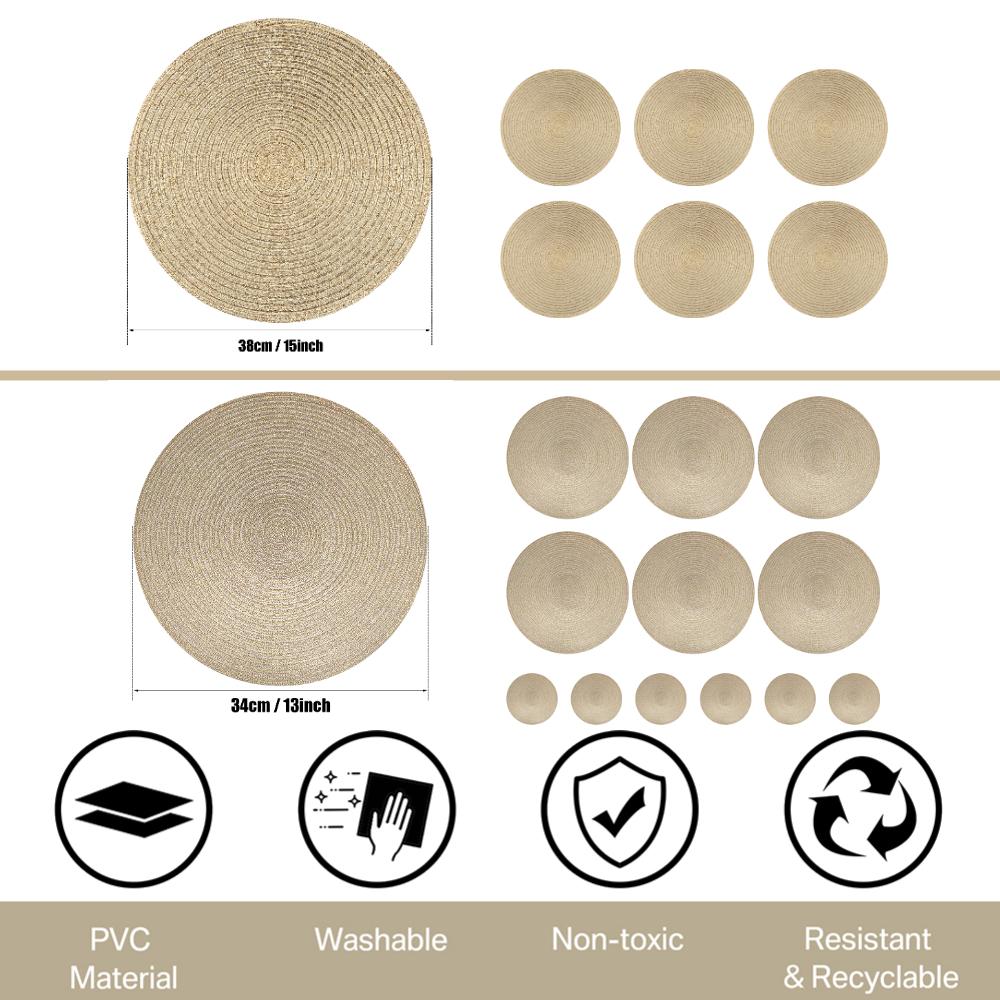 Round Placemats and Coasters Set of 6 Christmas Placemats Washable Placemats 34/38cm Woven Placemats Christmas Round Placemats