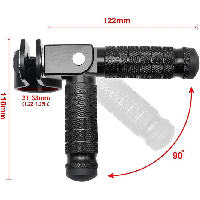 M8 Motorcycle Foot Rests Fit 1.22-1.29In Motorbike Brackets Foldable Foot Pegs Front Footpeg Rear Footpeg Anti-Skid Rearsets Folded Footrest 90