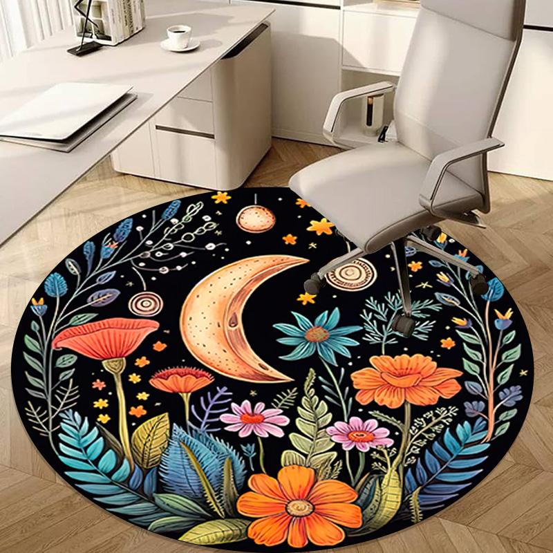 1Pc Flower crescent moon Circular Print Rug - home decoration Carpet For Living Room Bedroom Flooring Computer Chair Area Rug