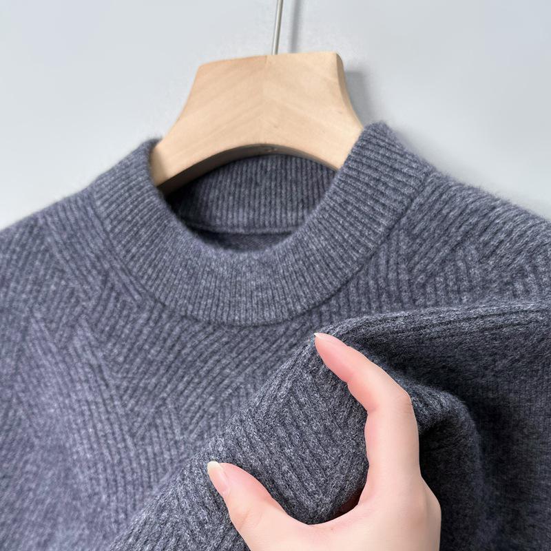 

Men’s 100% Wool Thickened Warm Sweater - 430g Pure Color Knitwear for Middle-Aged XL/115 [135-150 jin]