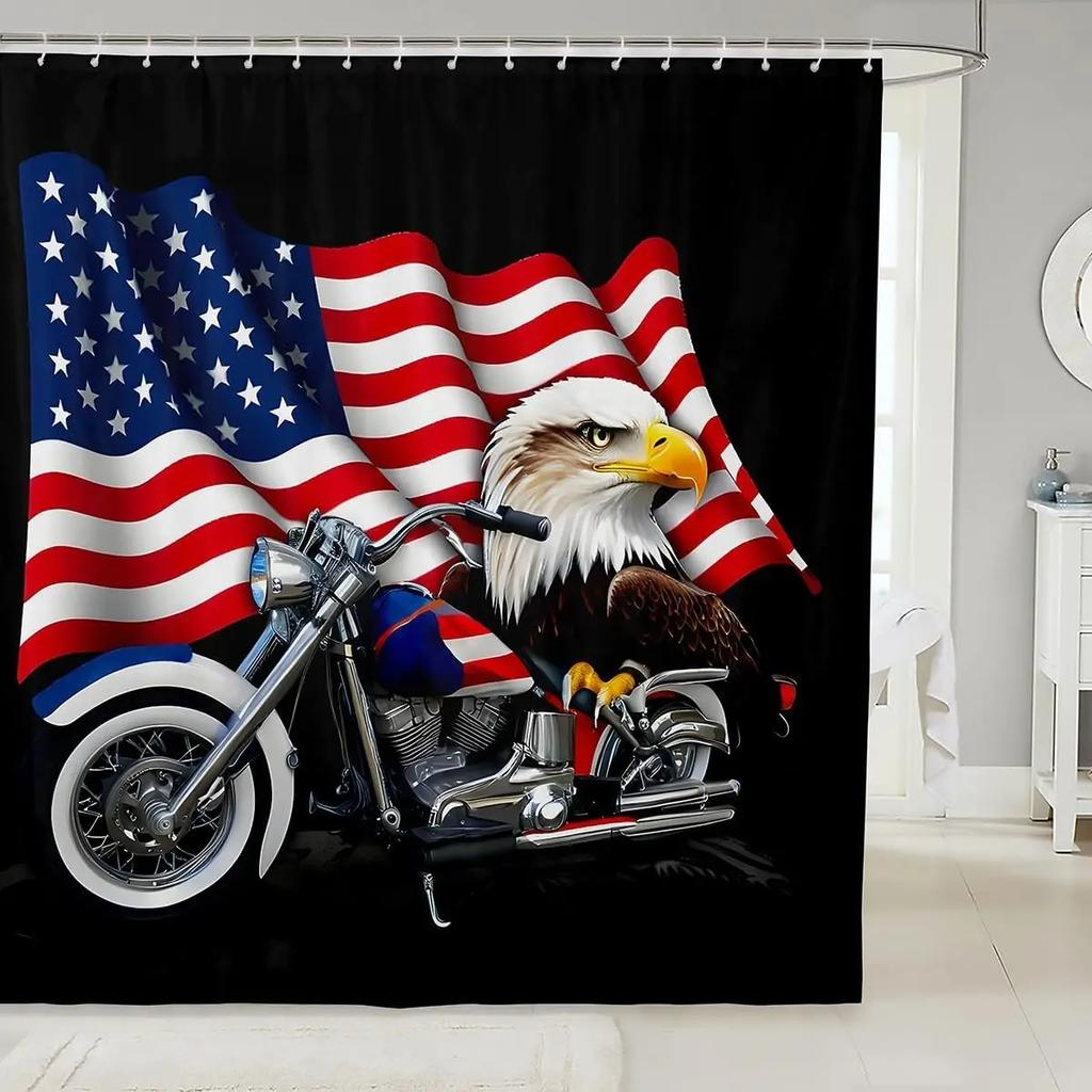 Blu-ray Drum Kit Decorative Home Bathroom Shower Curtain Black Bathroom Decoration Hook Waterproof, 180x180cm