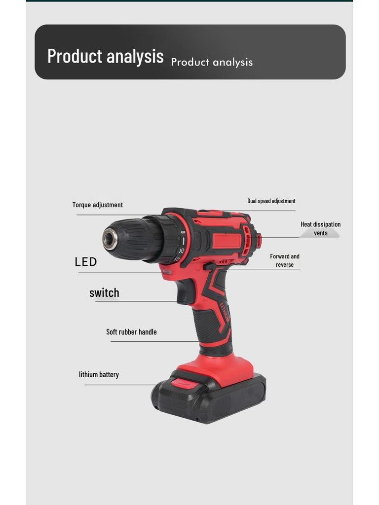 High-Power Multifunctional Lithium Battery Electric Drill - Portable Rechargeable Impact Drill for Home Use