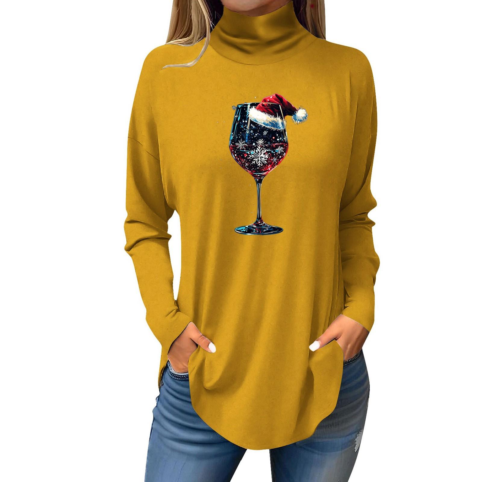 

Женская свободная водолазка с рождественским принтом, футболка с длинными рукавами, топ и джемпер XXL жёлтый