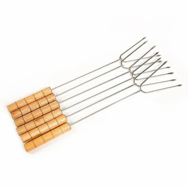 

D2 5Pcs Barbecue BBQ Fork Needle Tools Accessories U Wooden Handle Ham Fork Camping Roasting Skewers Chicken Wings Forks Sticks красный