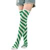 Women Girls Over Knee Long Socks Christmas Diagonal Striped Print Christmas Thigh High Stockings Holiday Party Hosiery