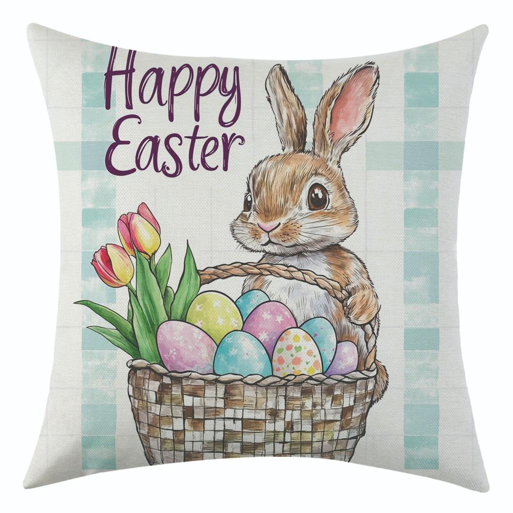 New Easter Cute Bunny Linen Pillow Cover Jit Holiday Decoration Car Cushion Cover