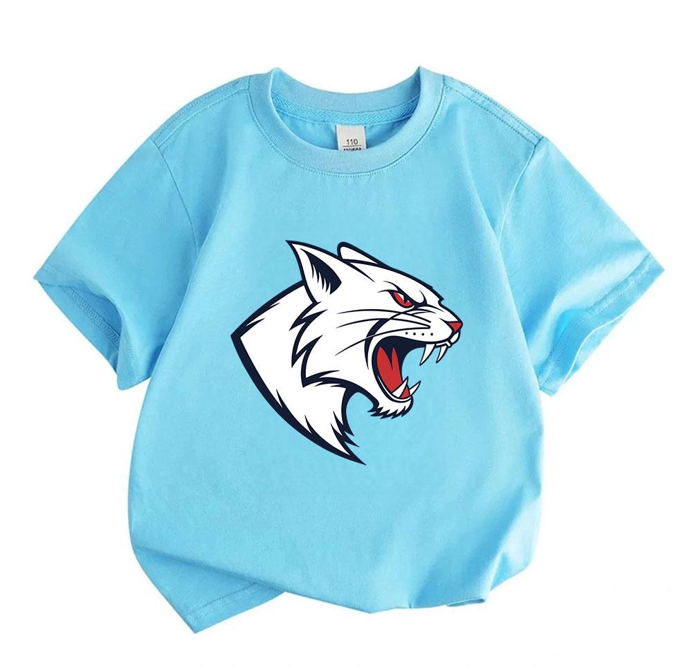 Kids Boys Girls 100% Cotton Crew Neck Short Sleeve T-Shirt, Cool Angry Wild Bobcat Mascot Print Casual Breathable Tee for Daily School Outdoor Activit