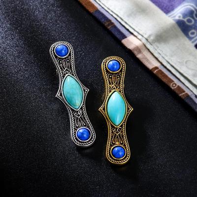 Ethnic Faux Turquoise Hair Clip: Retro Artistic Alloy Sideburn and Bangs Mongolian Hairpin Headdress.
