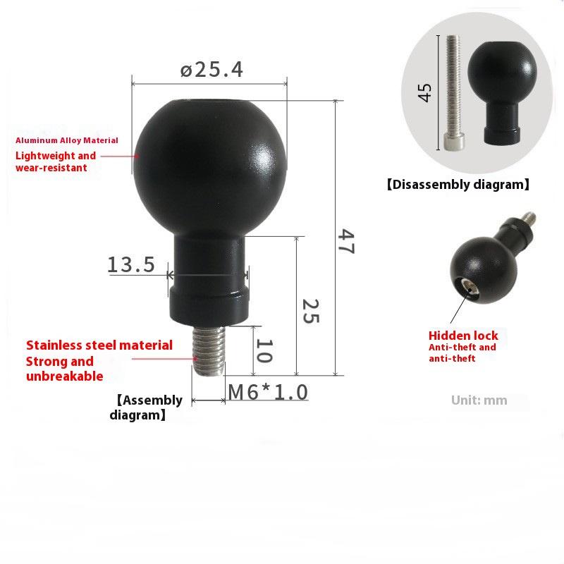 1 Piece Motorcycle Sport Camera Mount Connector 17Mm/25.4Mm Ball Head To M6 M8 M10 Screw Bracket Connector For Camera