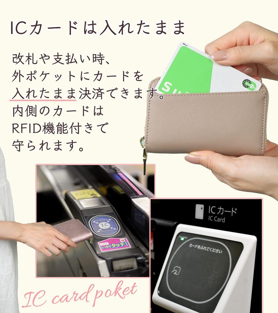 Bellows Card Genuine YKK Coin Card Slots [honey&blue] Women's Case, Leather, Zipper, Anti-Skimming, Purse, (Mocha Beige)