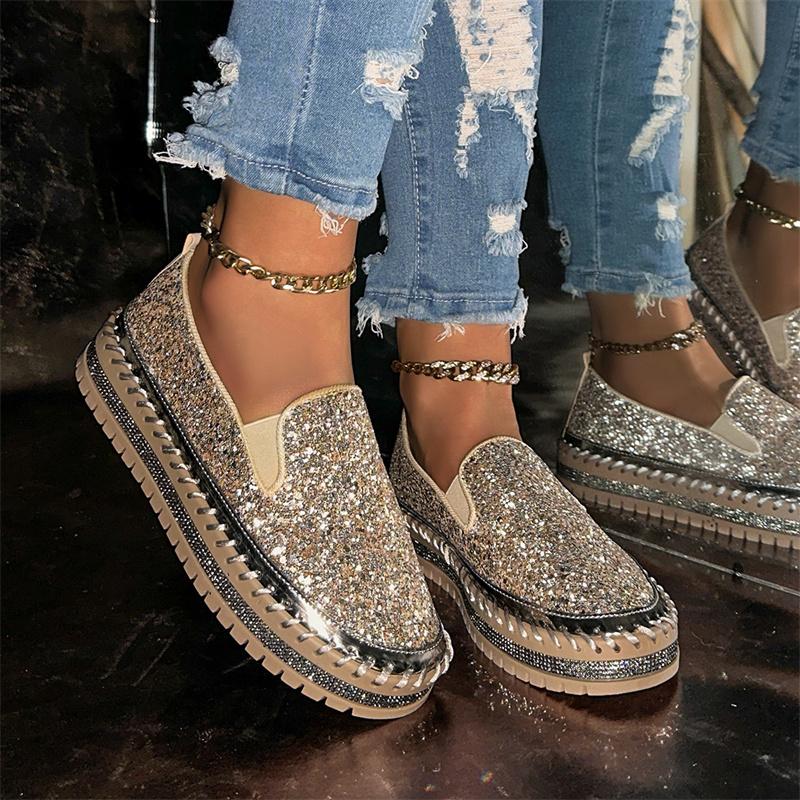 Luxury Rhinestones Women's Loafers Shoes Pink Platform Casual Women Shoes Stylish Designer Woman Slip-on Shoes Big Size 35-44