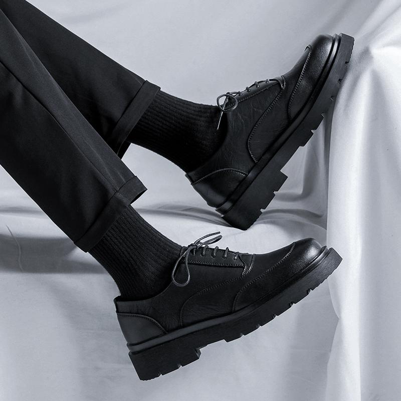 Fashion Men Japan Karajuku Korean Style Streetwear Vintage Thick Platform Casual Genuine Leather Shoes Soft For Male Dress Leather Shoes