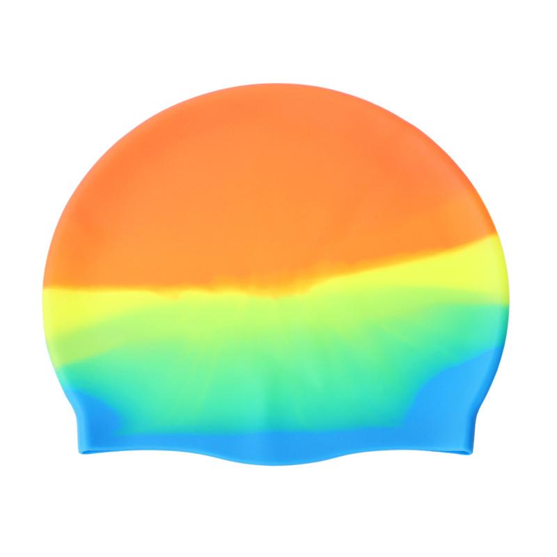 Gradient Color Silicone Swim Cap, Waterproof Elastic Swimming Cap for Adults and Kids