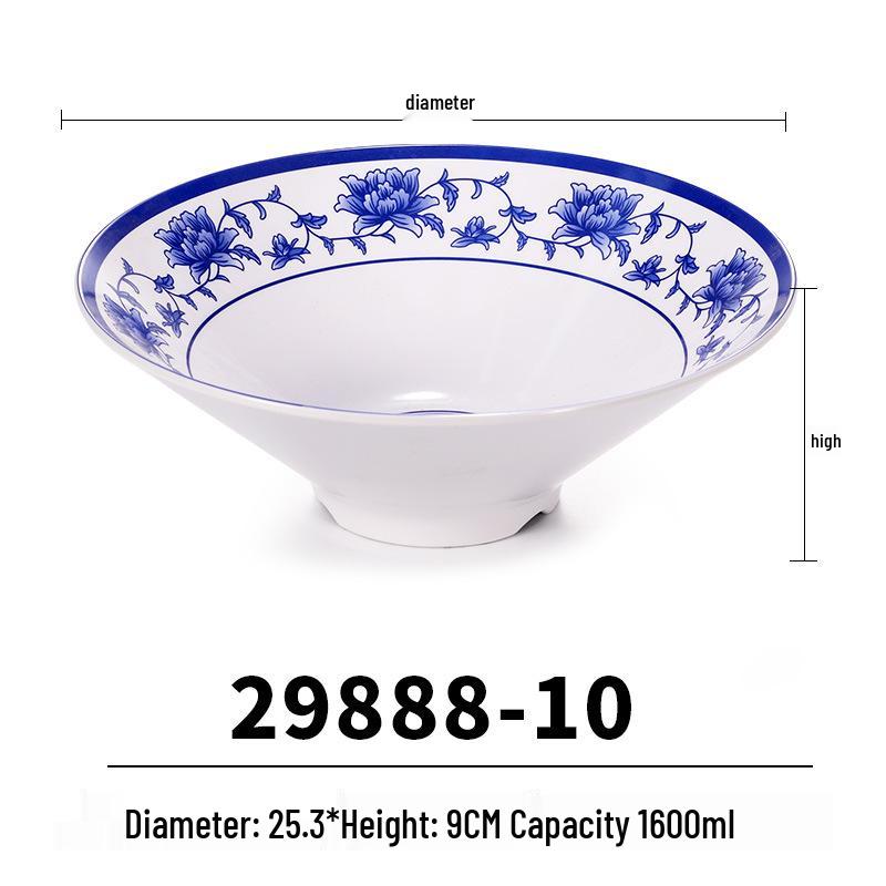 Blue & White Melamine Noodle Bowl: Imitation Porcelain Tableware for Ramen, Soup, Wonton, or Beef Noodles in Noodle Shops