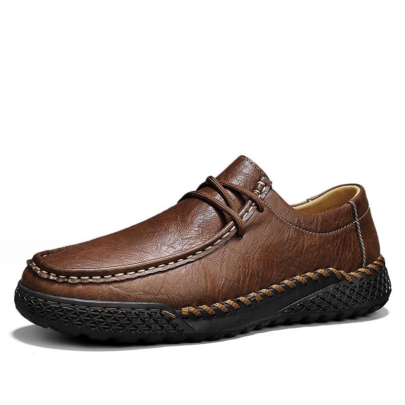 Handmade Men's Soft Sole Leather Loafers - Winter Casual Flat Large Size
