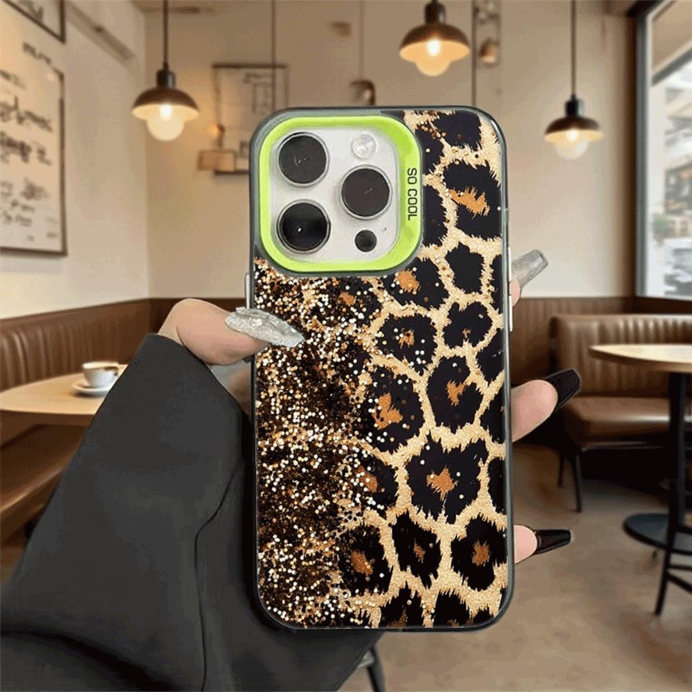 Golden Leopard Print with Glitter Hard Phone Case for Xiaomi Redmi Note 15 14 13 12 11 Pro Plus Shockproof Protective Cover