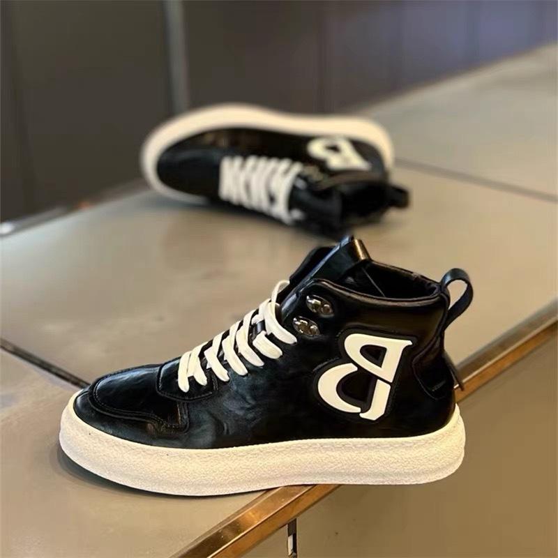 Spring and autumn high-top lace-up soft sole leather surface comfortable board shoes lightweight height-increasing casual shoes