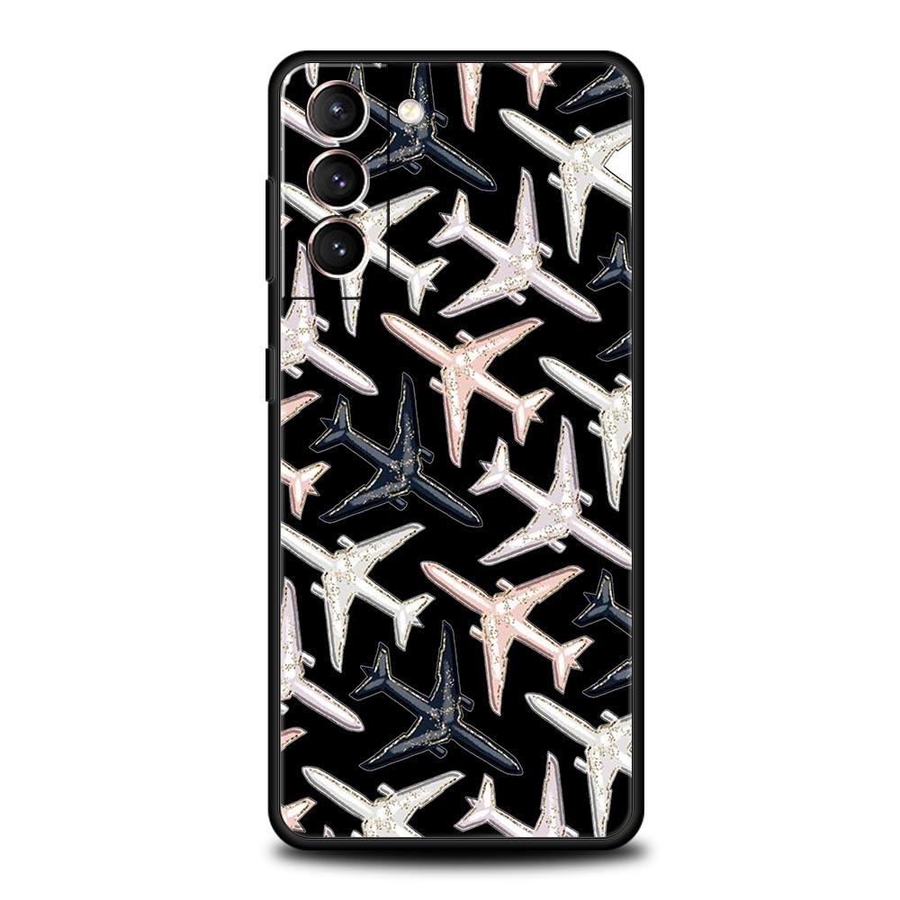 Airplane World Map Travel Phone Case For Samsung Galaxy S26 Ultra S25 Plus S24 FE S23 S22 5G S21 S20 Cover Black Soft