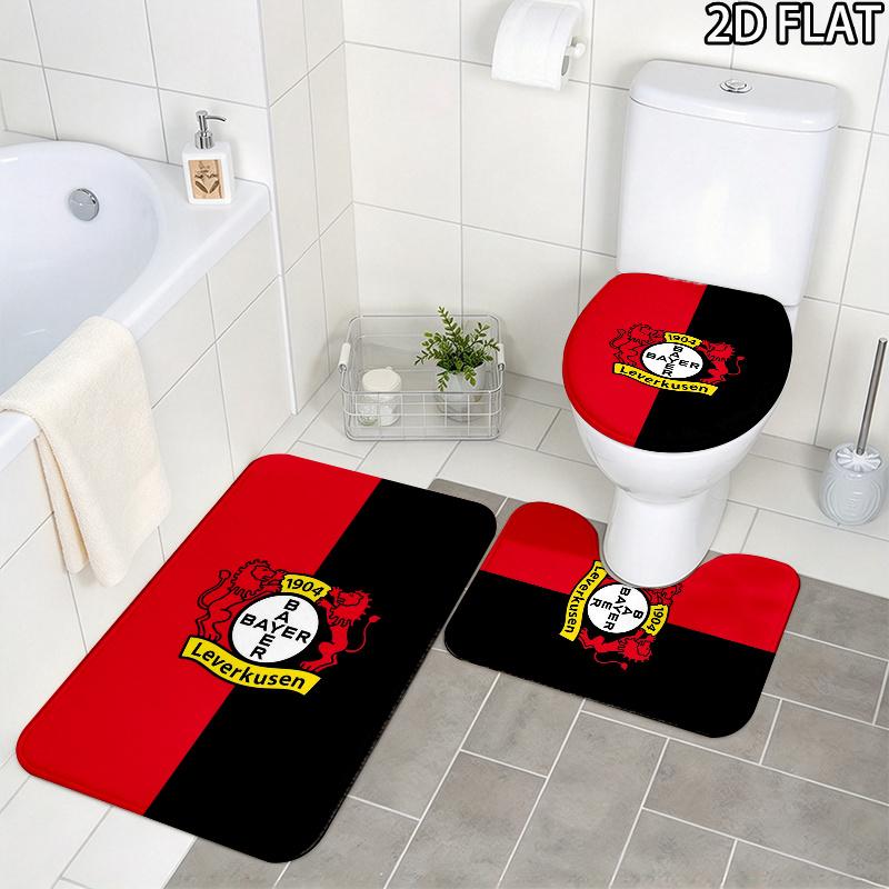 Bayer 04 Leverkusen Pattern 3Pcs Bathroom Rug Set, Non Slip Absorbent Bath Mat, Contour Mat & Toilet Lid Cover, Bathroom Decor