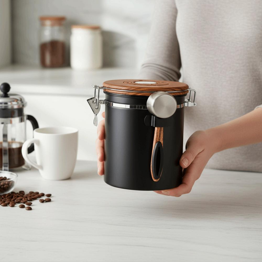 Airtight Coffee Bean Vacuum Sealed Jar with Spoon Coffee Bean Storage Box Tea Leaf Canister Candy