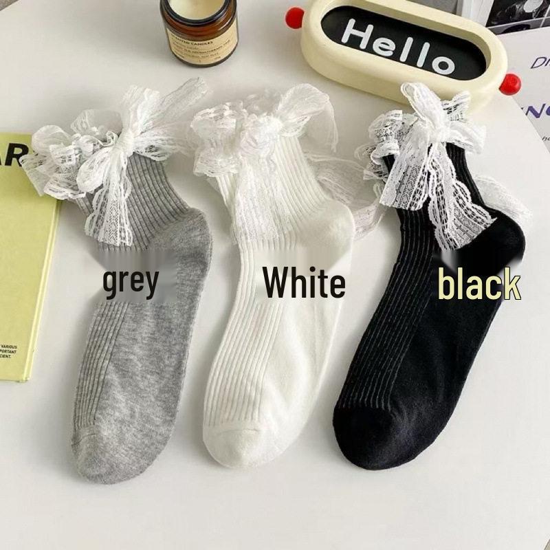 Japanese Cute Lace Bow Mid-Calf Socks for Spring & Summer One Size