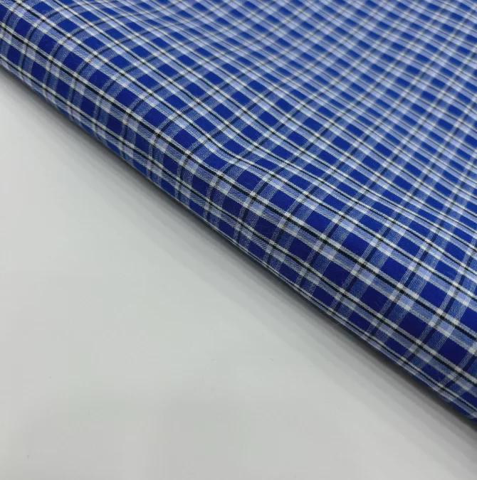 Blue Cotton Plaid British-Style Unisex Shirt