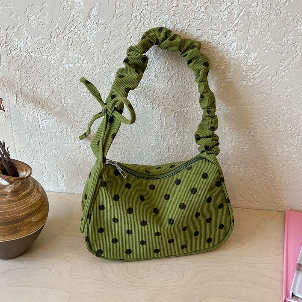 Ruched Strap Polka Dot Shoulder Bag Cloth Canvas Underarm Bag Charming Small Hobo Bag  Shopping