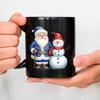Ceramic Mugs with Black Santa and Snowman Christmas Designs for Holiday Coffee and Tea
