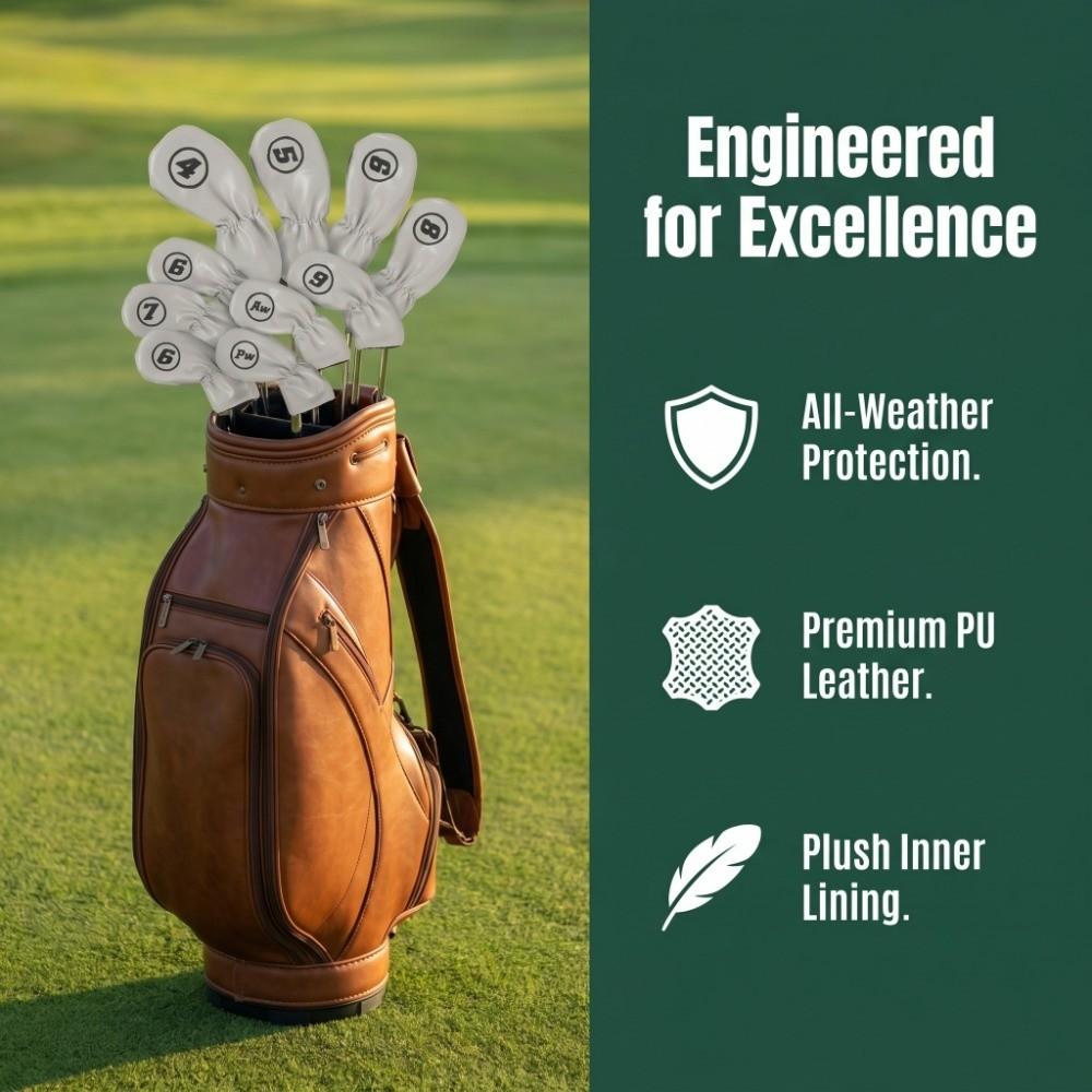 9pcs PU Material Golf Iron Head Covers Waterproof Golf Iron Covers  Daily Golf Training