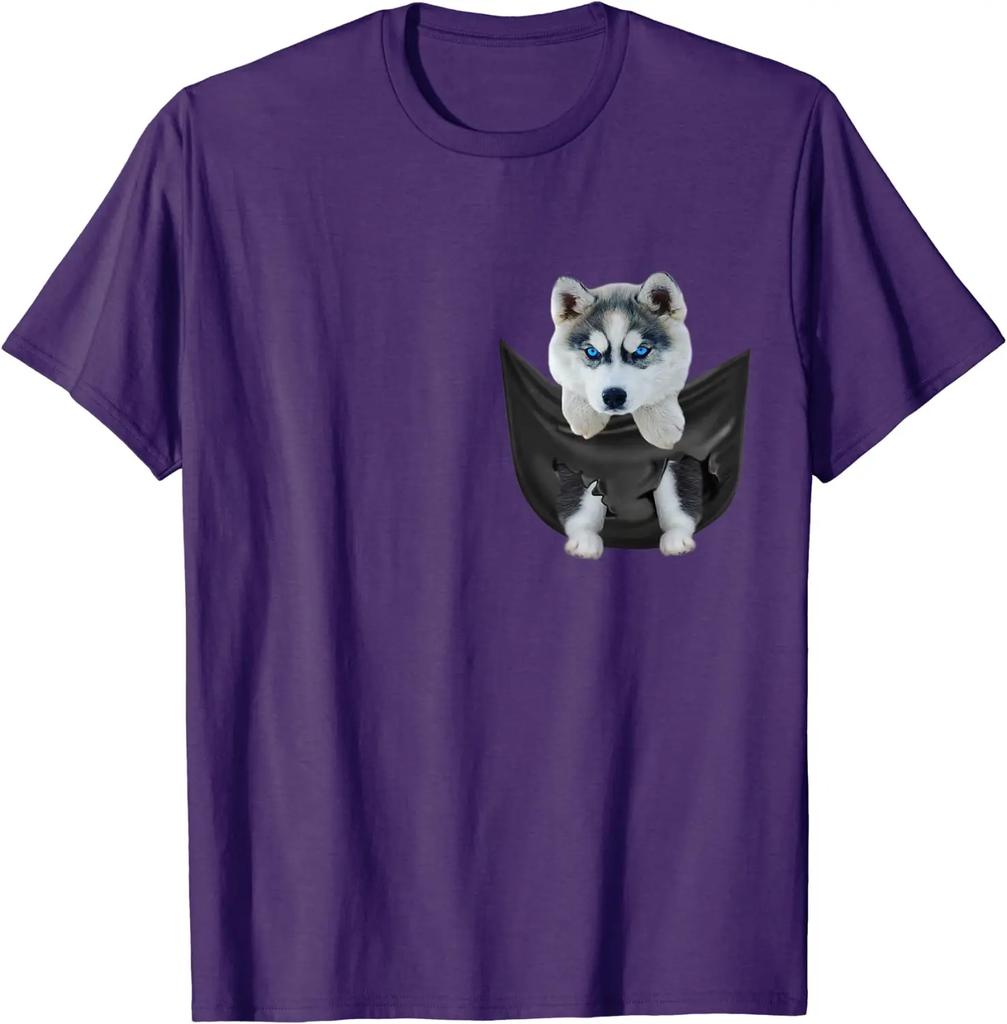 Novel Design Puppy Husky In Pocket Funny Dog Lovers Gifts T Shirt Short Sleeve Casual 100 Cotton ONeck Summer Mens Tshirt New