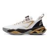 Li Ning Kids Comfortable Non-Slip Wear-Resistant Rebound Support Low-Top Basketball Shoes Kids Sneakers White Black Gold YKBU080-3