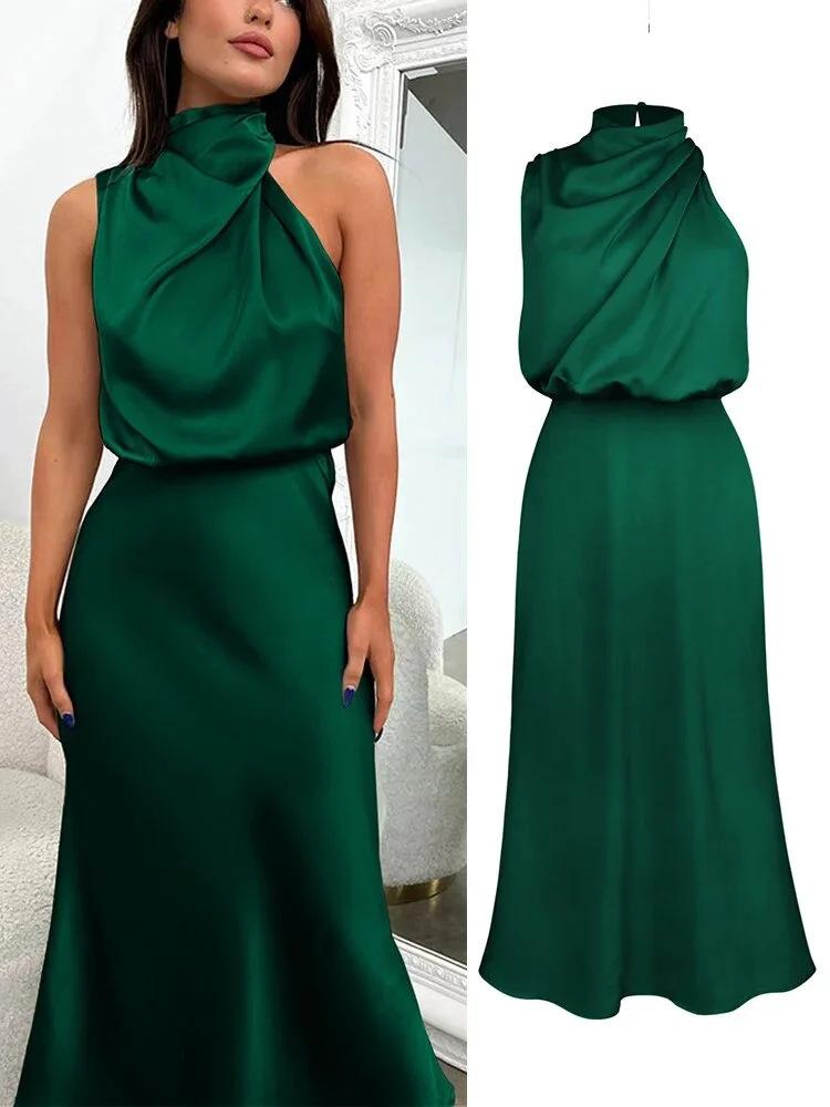 Spring and summer new high-end satin sleeveless dress fashionable and elegant temperament light evening dress