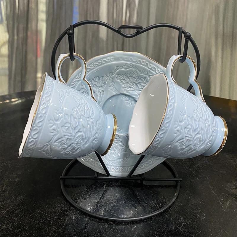 European Luxury Phnom Penh Coffee Cup Household Relief Bone China Cup Dish Set Afternoon Tea Cup Dish Water Cup Tea Cup