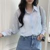 New Arrivals Open Run Women Loose Fit Check Sheer Pocket Cotton Blouse