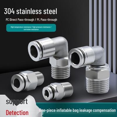 304 Stainless Steel Male Thread Right Angle Quick Connect (PC) - Sizes 6, 8, 10, 12, 16, 20.