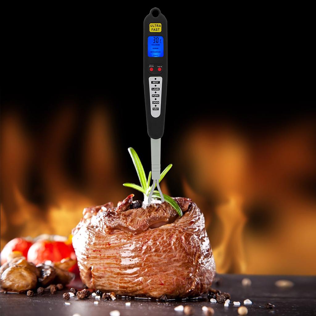 Digital Meat BBQ Thermometer Cooking Fork Instant Read Dual Probe LED Display