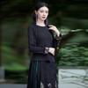 2024 Autumn Ethnic Women's Slimming Embroidered Round Neck Long Sleeve T-shirt