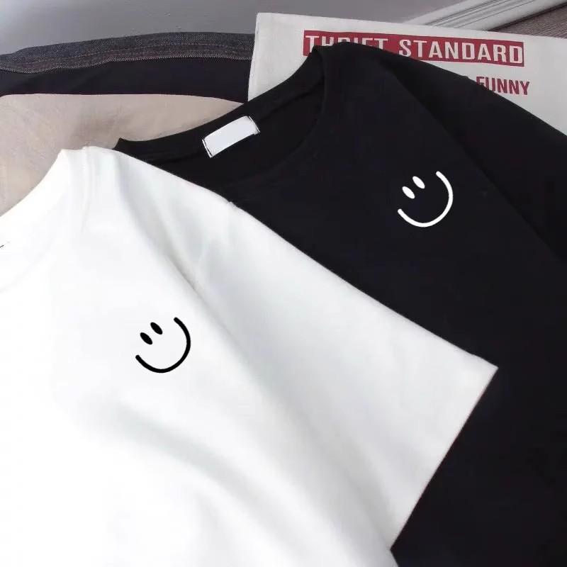 Kids' White Cotton Smiley Face T-Shirt - Short Sleeve, Loose Fit, Medium & Large Sizes