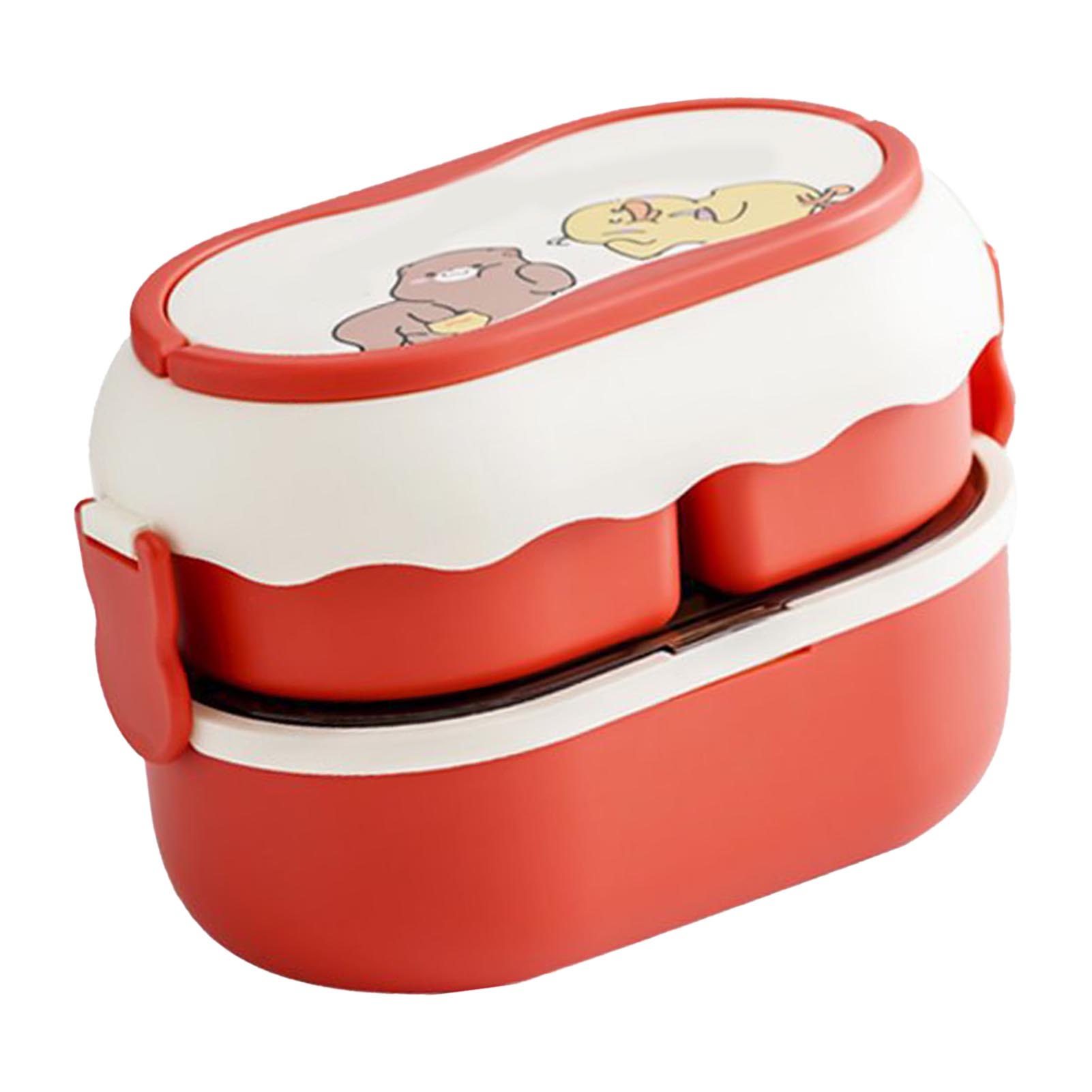 Lunch Box 2 Tier 3 Compartment Large Capacity Microwavable Cute Portable Bento Lunch Box Red